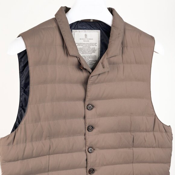 Brunello Cucinelli AW/15 Taupe Opaque-Nylon Notched-Lapel Down Waistcoat - Picture 3 of 15